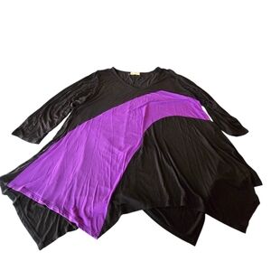 Larace Black w/Purple 3/4 Sleeve Tunic Top Size 3X C43